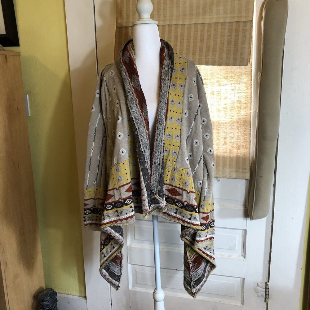 Anthropologie Freeway Open Front Draped Cardigan Womens Size M Aztec Bohemian - Picture 8 of 9